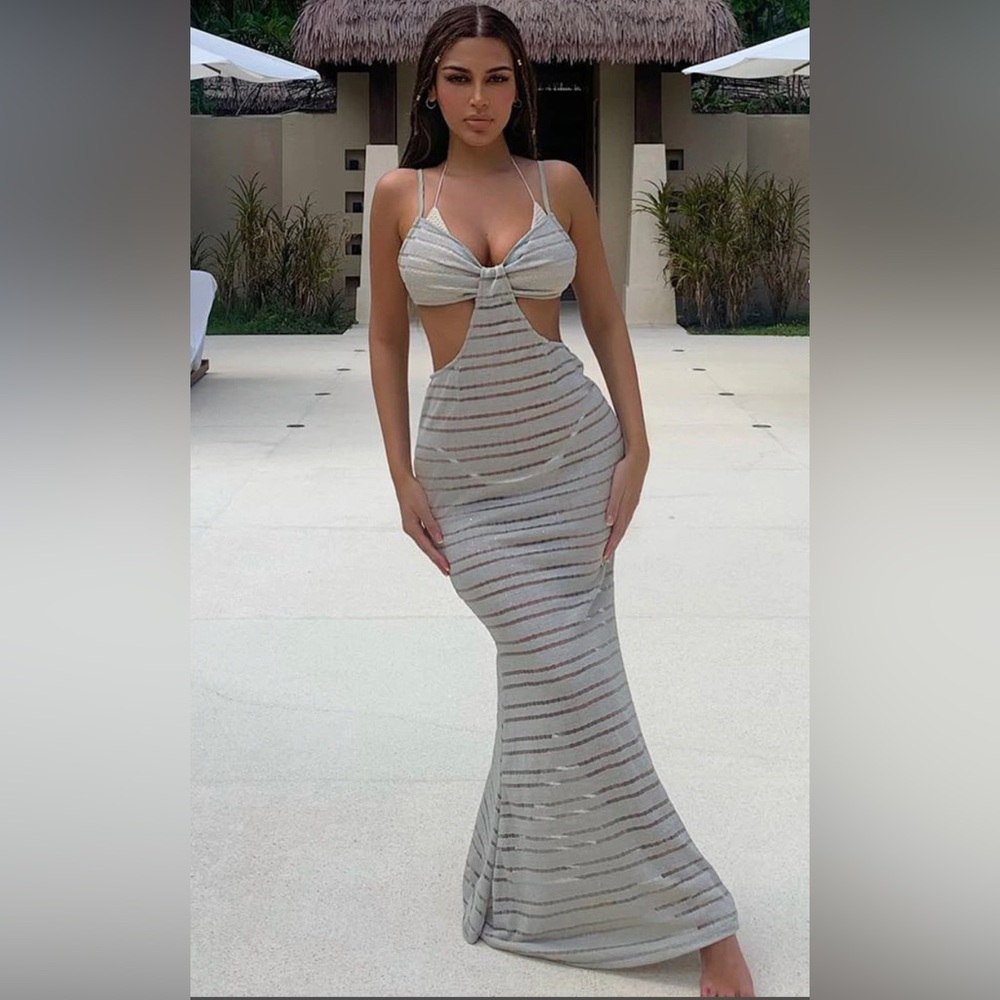 Pretty little thing glitter maxi cutout dress
